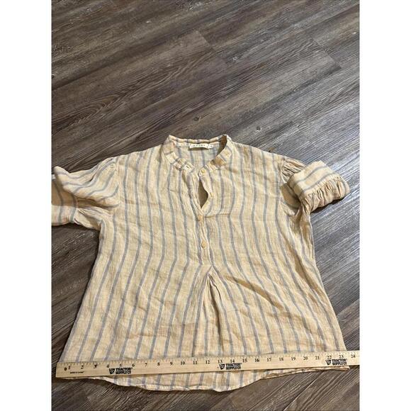 Stark X Striped Small 100% Linen Minimalist Organic Luxury Natural Blouse Small - Picture 10 of 15